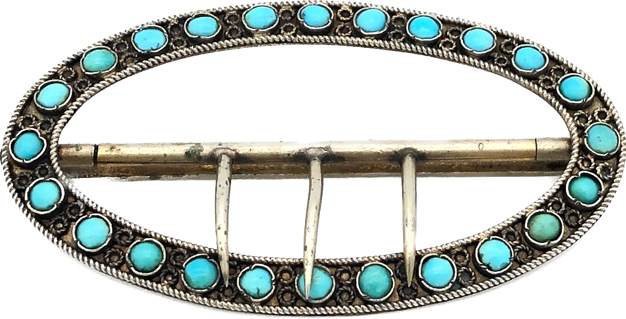 1800s Sterling on Gilt Turquoise Sash Buckle