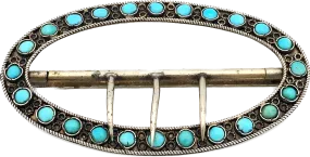 1800s Sterling on Gilt Turquoise Sash Buckle