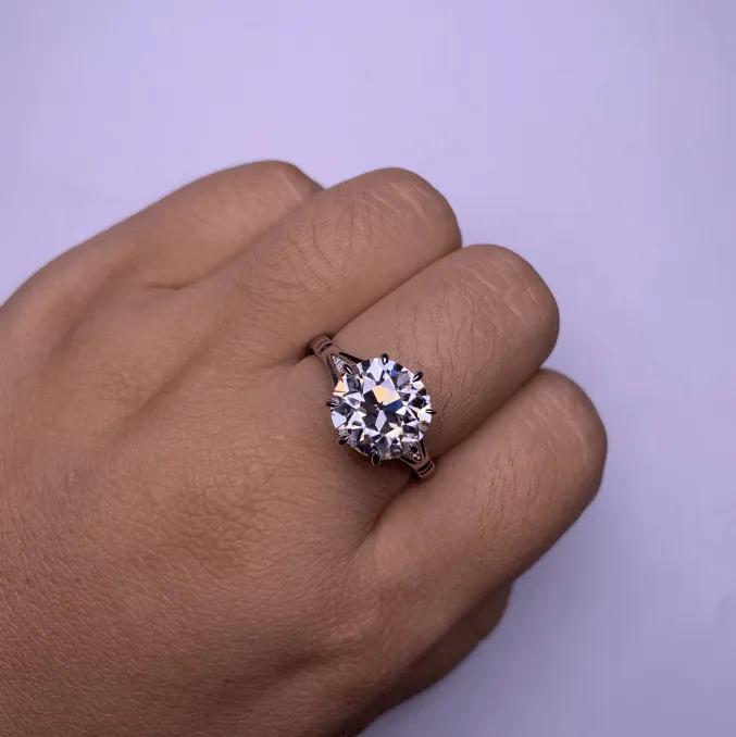 18k White Gold 3.5ct Old European Cut Lab Diamond 8 Claw Prongs Vintage Halo Ring
