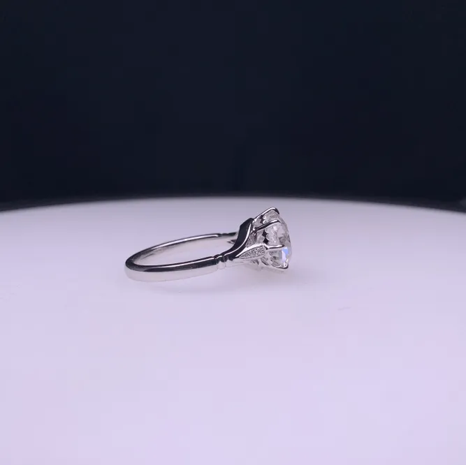 18k White Gold 3.5ct Old European Cut Lab Diamond 8 Claw Prongs Vintage Halo Ring