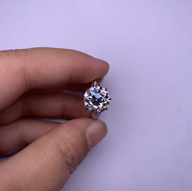 18k White Gold 3.5ct Old European Cut Lab Diamond 8 Claw Prongs Vintage Halo Ring