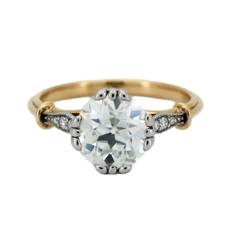 18k Yellow & White Gold 4.5 Carat Old European Cut Cushion Lab Diamond Vintage Style Engagement Ring