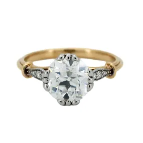 18k Yellow & White Gold 4.5 Carat Old European Cut Cushion Lab Diamond Vintage Style Engagement Ring