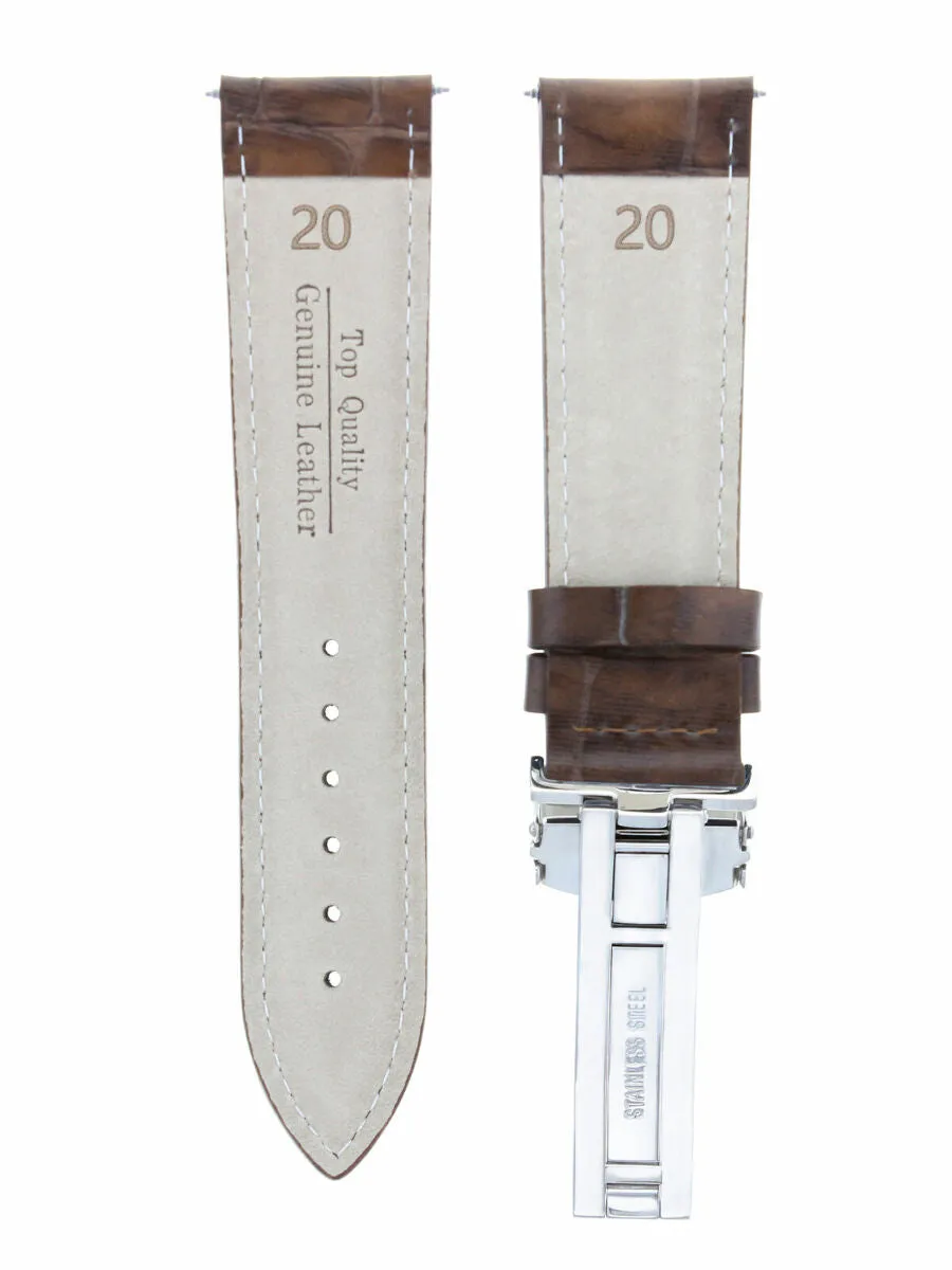 20MM LEATHER STRAP BAND  FOR VACHERON CONSTANTIN WATCH DEPLOYMENT CLASP L/BROWN