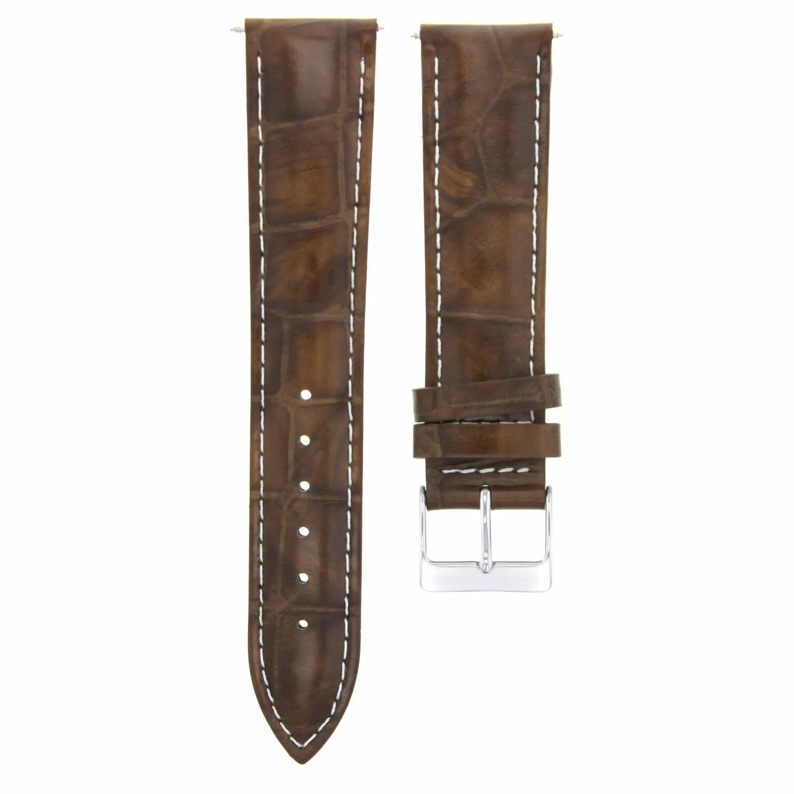 20MM LEATHER WATCH BAND STRAP FOR FOSSIL WATCH LIGHT BROWN  WHITE STITCHING