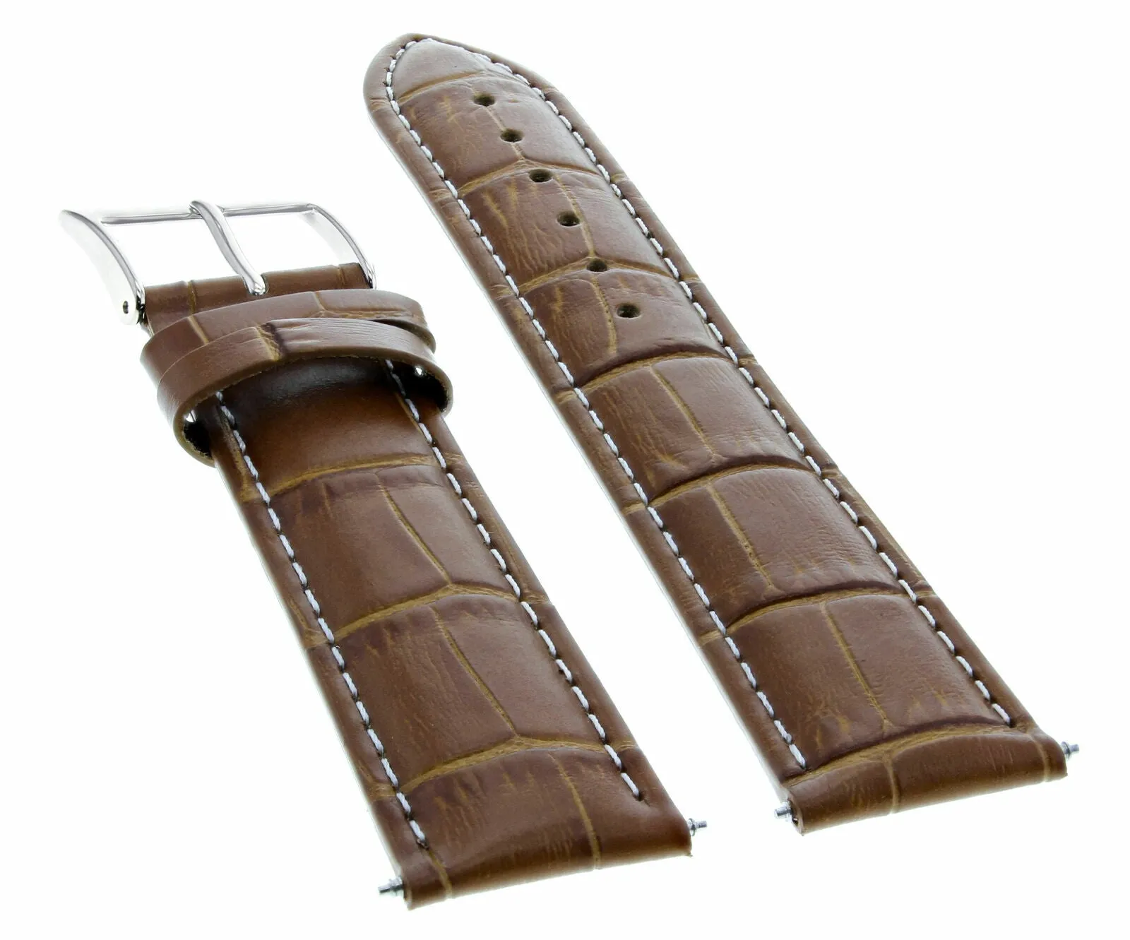 20MM LEATHER WATCH BAND STRAP FOR FOSSIL WATCH LIGHT BROWN  WHITE STITCHING