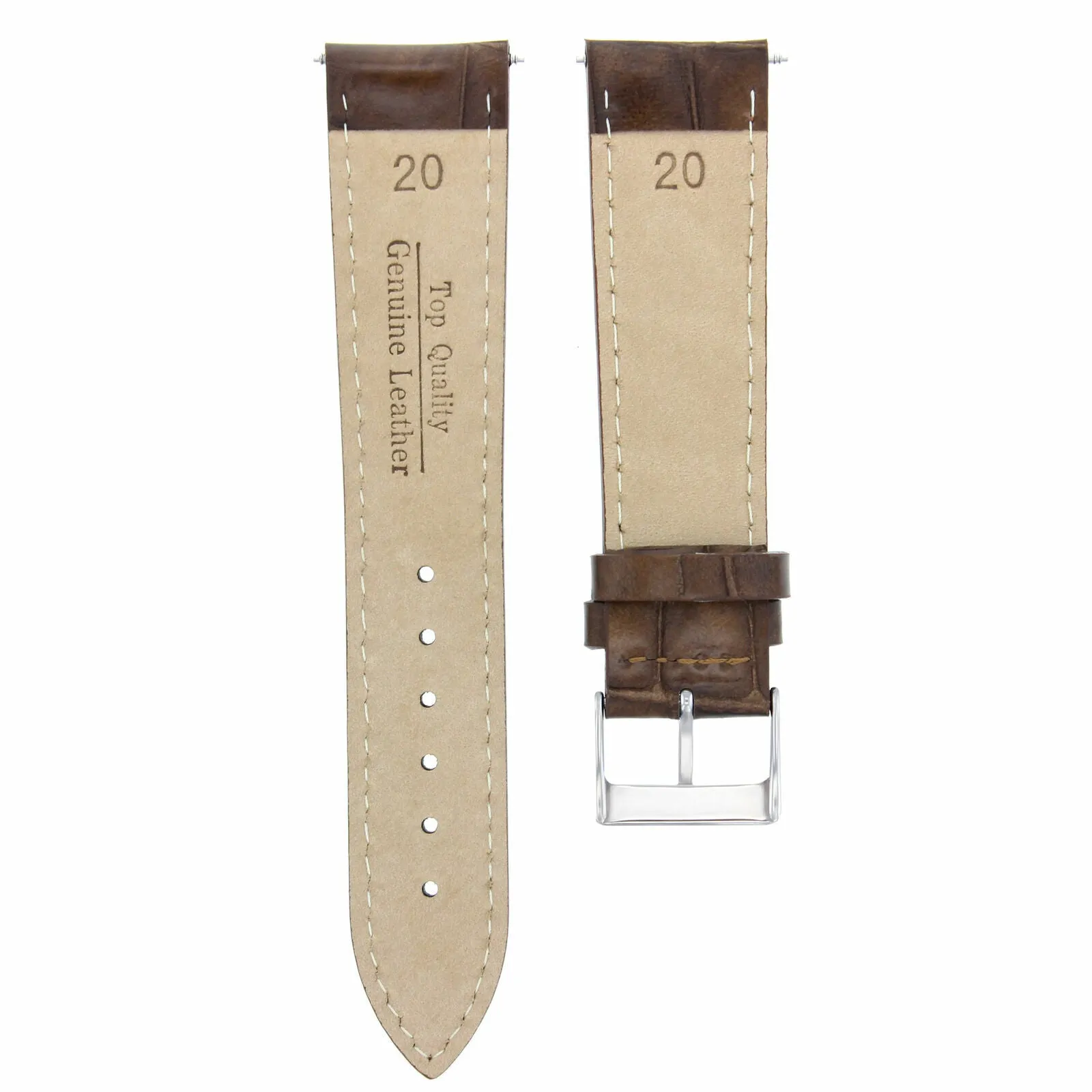20MM LEATHER WATCH BAND STRAP FOR FOSSIL WATCH LIGHT BROWN  WHITE STITCHING