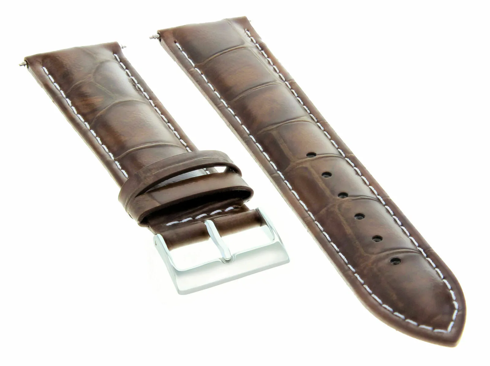 20MM LEATHER WATCH BAND STRAP FOR FOSSIL WATCH LIGHT BROWN  WHITE STITCHING