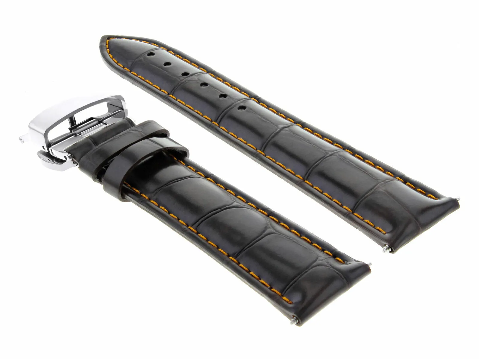 22 MM LEATHER WATCH BAND STRAP DEPLOY CLASP FOR TAG HEUER D/BROWN ORANGE STITCH