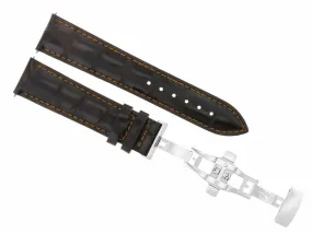 22 MM LEATHER WATCH BAND STRAP DEPLOY CLASP FOR TAG HEUER D/BROWN ORANGE STITCH