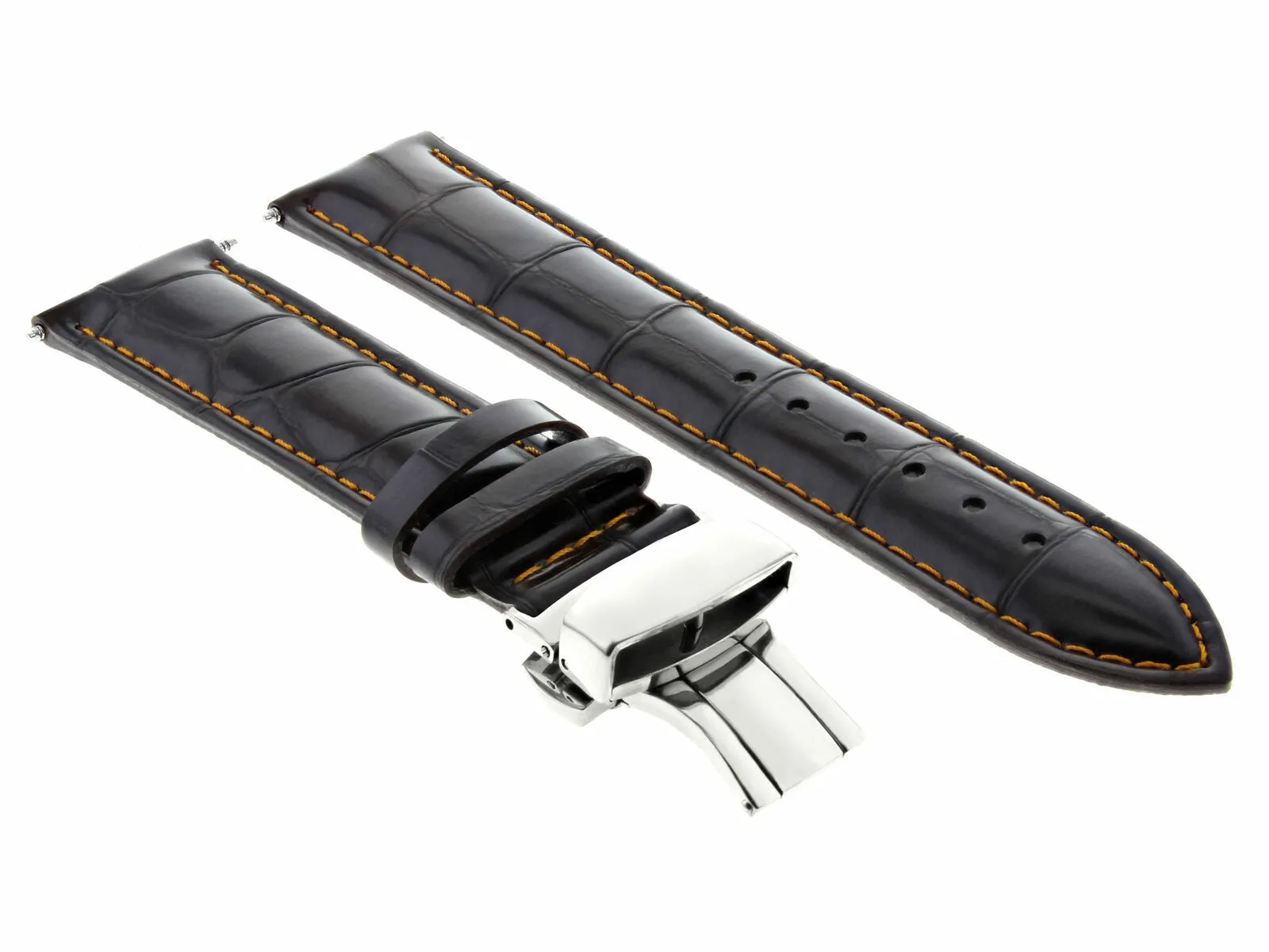 22 MM LEATHER WATCH BAND STRAP DEPLOY CLASP FOR TAG HEUER D/BROWN ORANGE STITCH