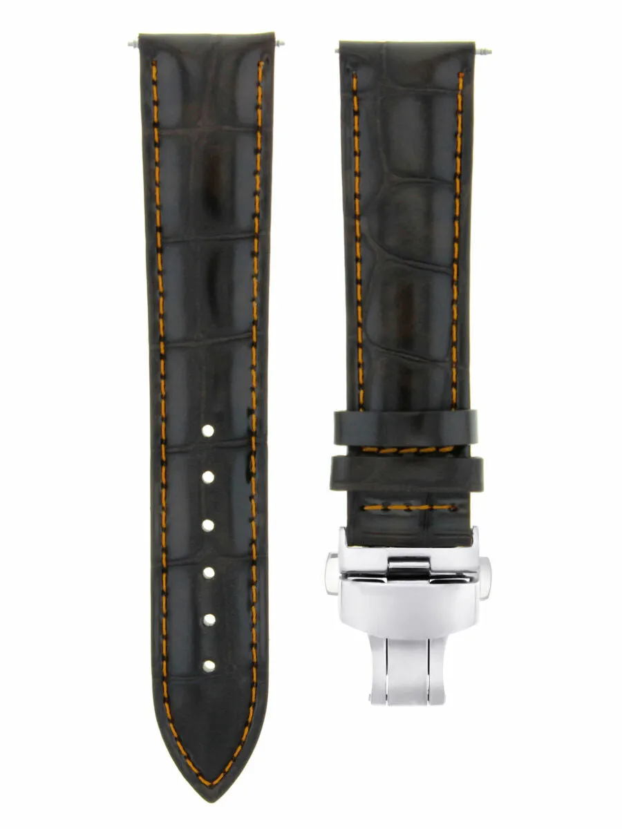 22 MM LEATHER WATCH BAND STRAP DEPLOY CLASP FOR TAG HEUER D/BROWN ORANGE STITCH