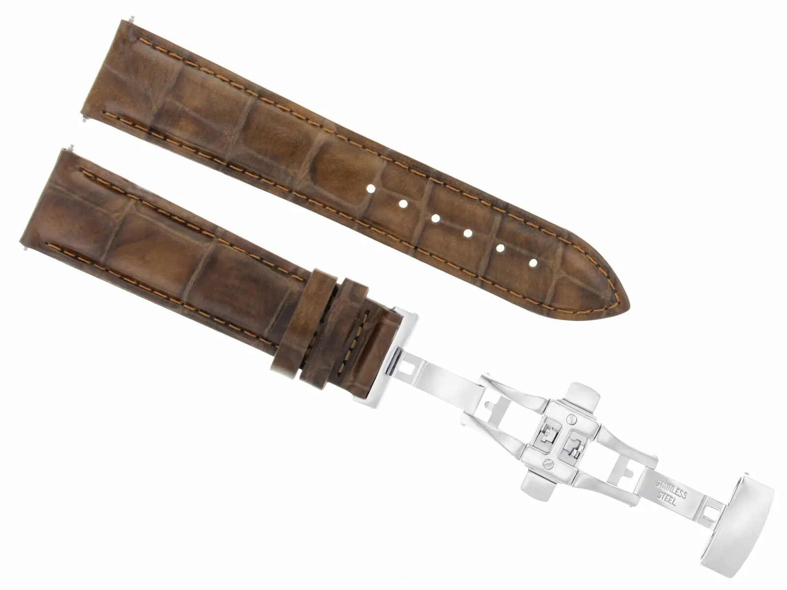 24MM LEATHER BAND WATCH STRAP FOR FOSSIL WATCH  DEPLOYMENT CLASP LIGHT BROWN