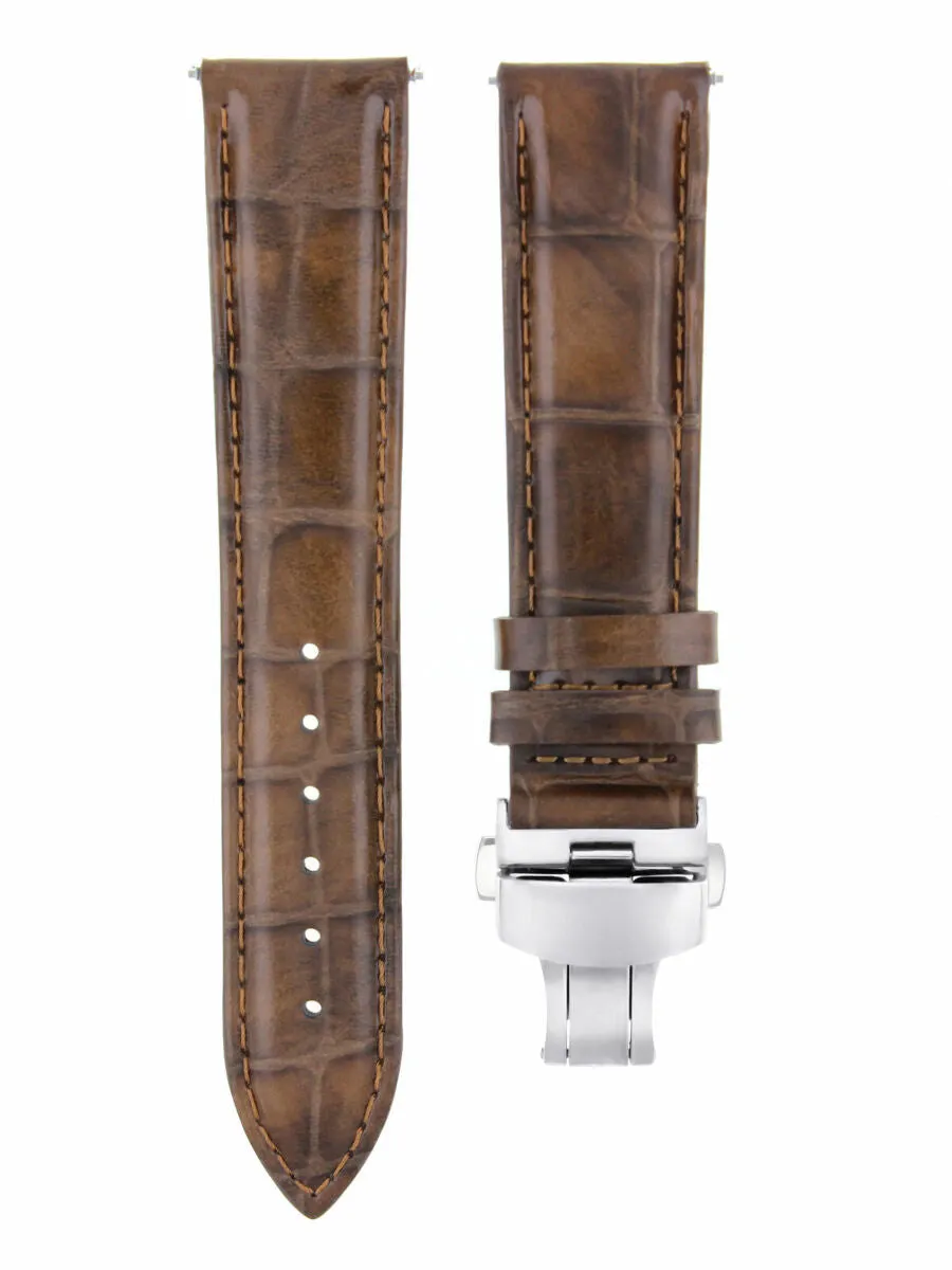 24MM LEATHER BAND WATCH STRAP FOR FOSSIL WATCH  DEPLOYMENT CLASP LIGHT BROWN