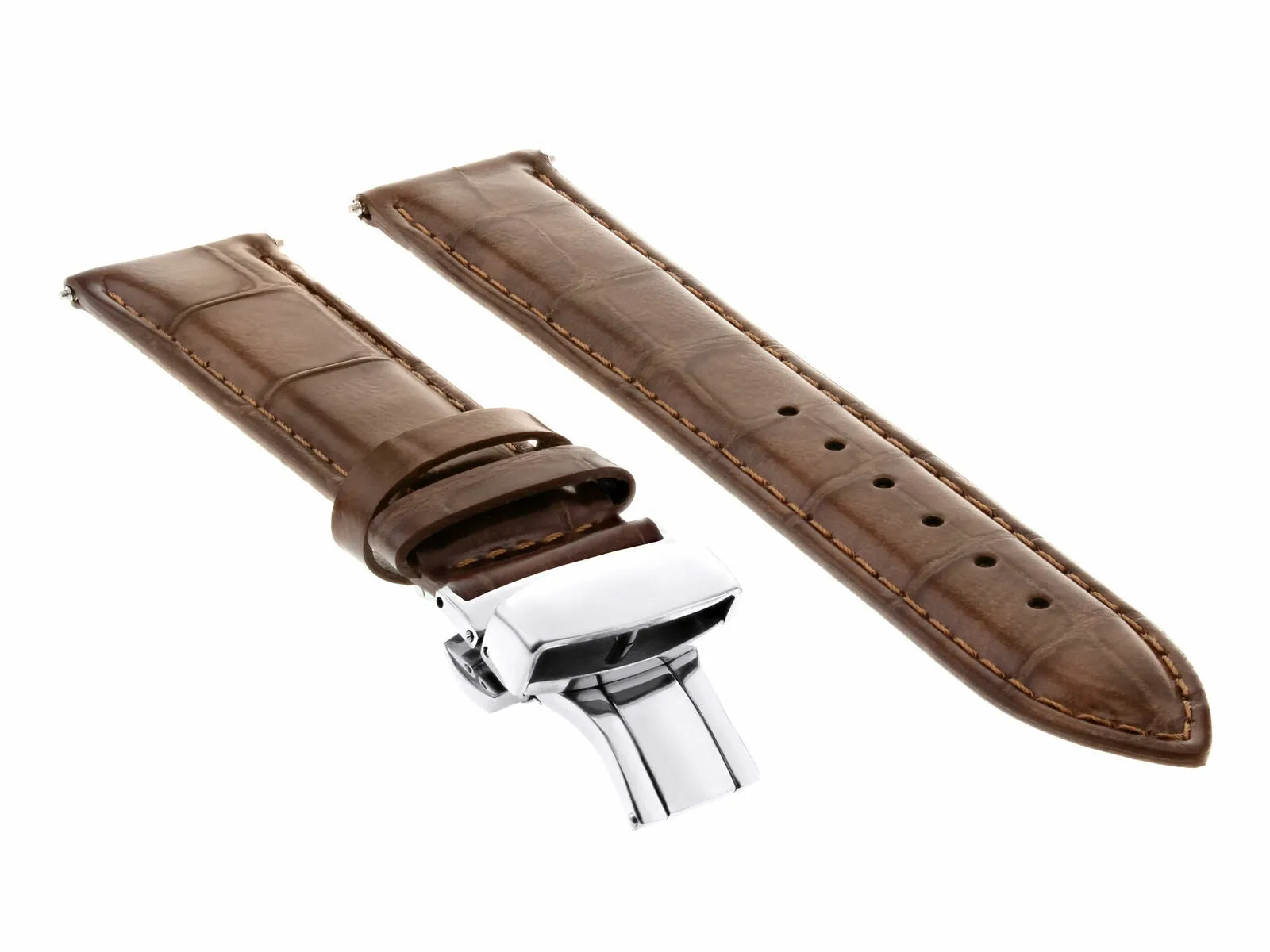 24MM LEATHER BAND WATCH STRAP FOR FOSSIL WATCH  DEPLOYMENT CLASP LIGHT BROWN