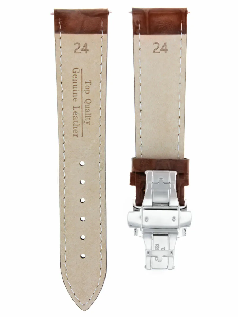 24MM LEATHER BAND WATCH STRAP FOR FOSSIL WATCH  DEPLOYMENT CLASP LIGHT BROWN