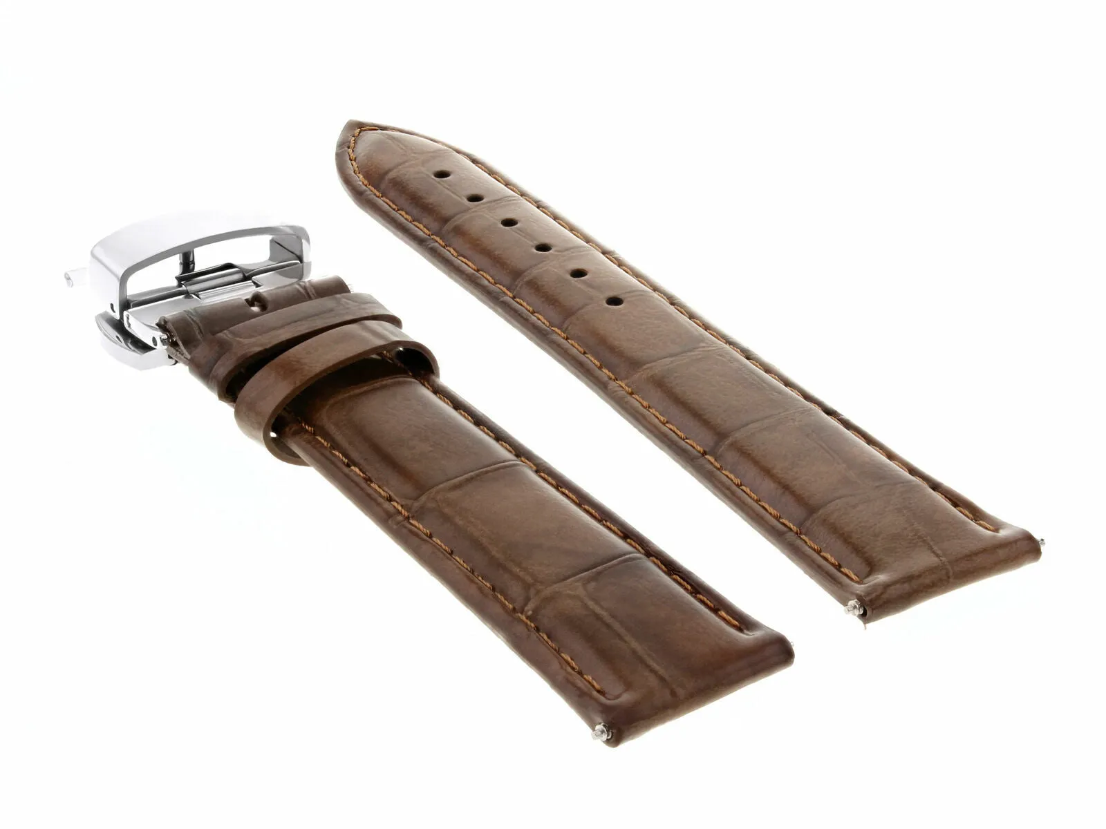 24MM LEATHER BAND WATCH STRAP FOR FOSSIL WATCH  DEPLOYMENT CLASP LIGHT BROWN