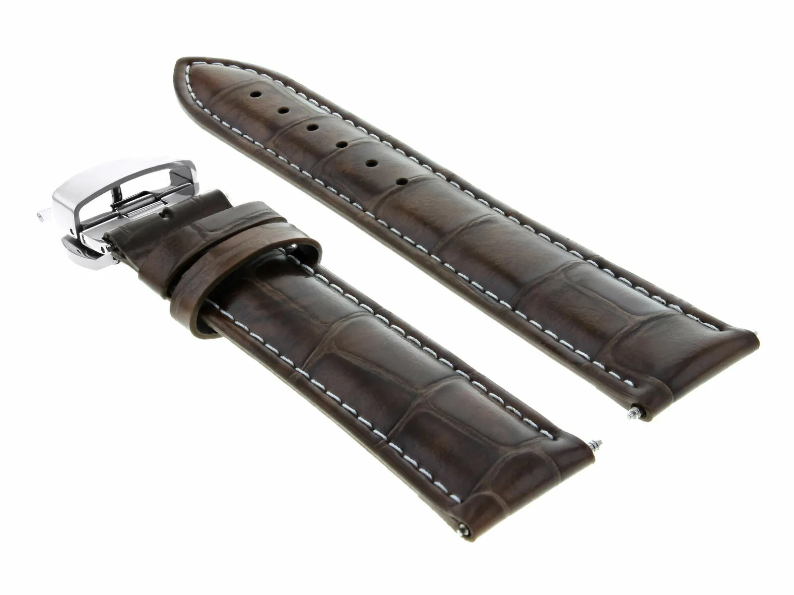 24MM LEATHER STRAP BAND FOR BREITLING SUPEROCEAN  DEPLOYMENT CLASP D/BROWN WS