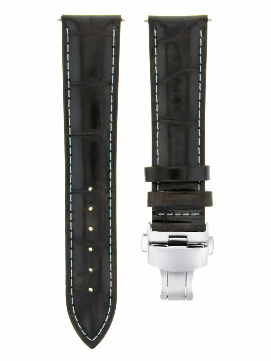 24MM LEATHER STRAP BAND FOR BREITLING SUPEROCEAN  DEPLOYMENT CLASP D/BROWN WS