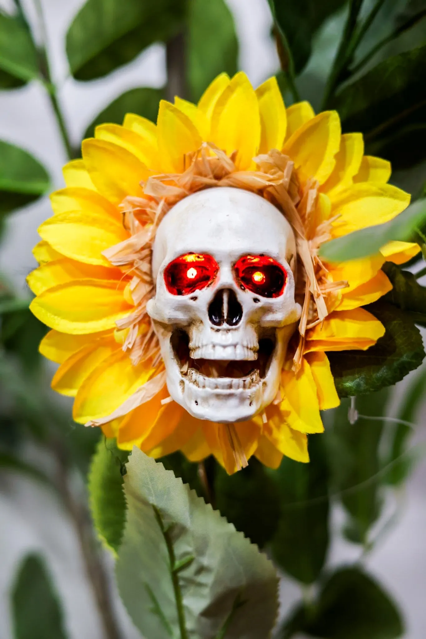 27.5" Solar Skull Sunflower Stake FINAL SALE