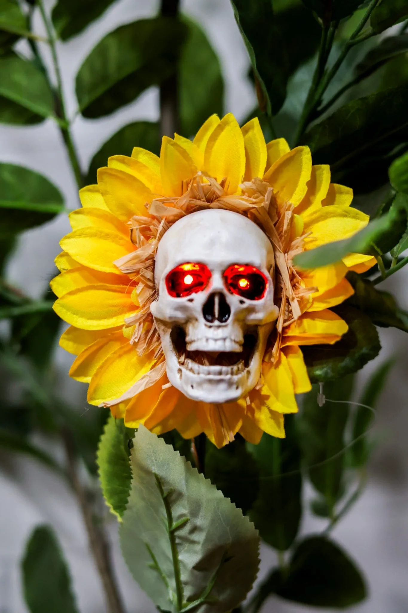 27.5" Solar Skull Sunflower Stake FINAL SALE