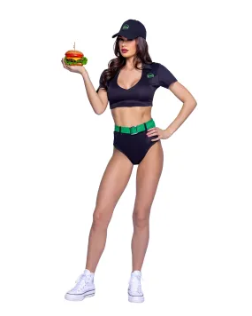 4 Pc Black What's Shakin' Restaurant Burger Server Halloween Cosplay Costume