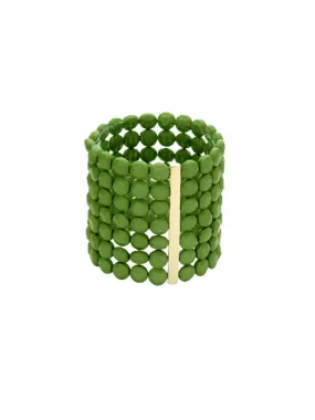 7 Row Beaded Stretch Bracelet - Green