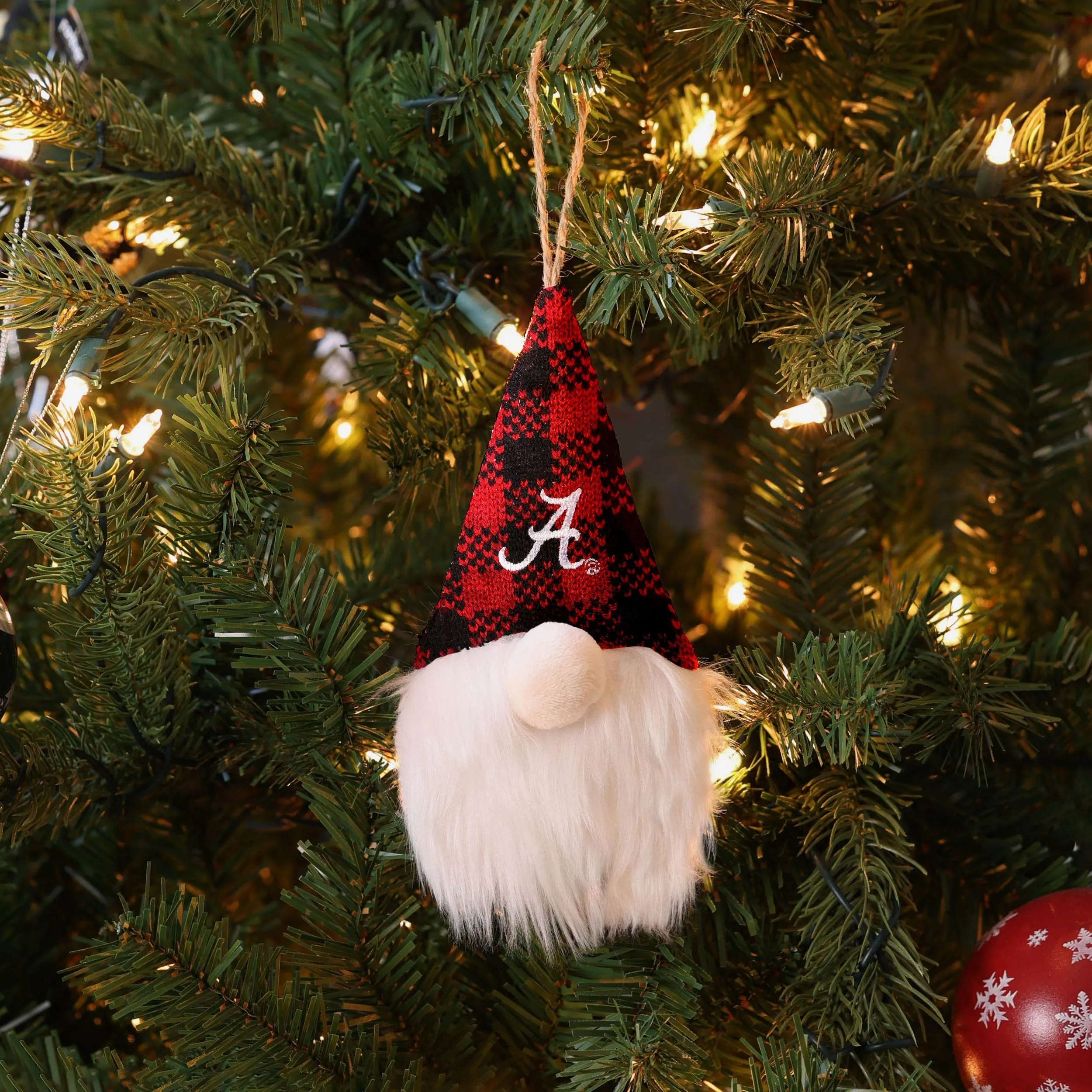 Alabama Crimson Tide Plaid Hat Plush Gnome Ornament