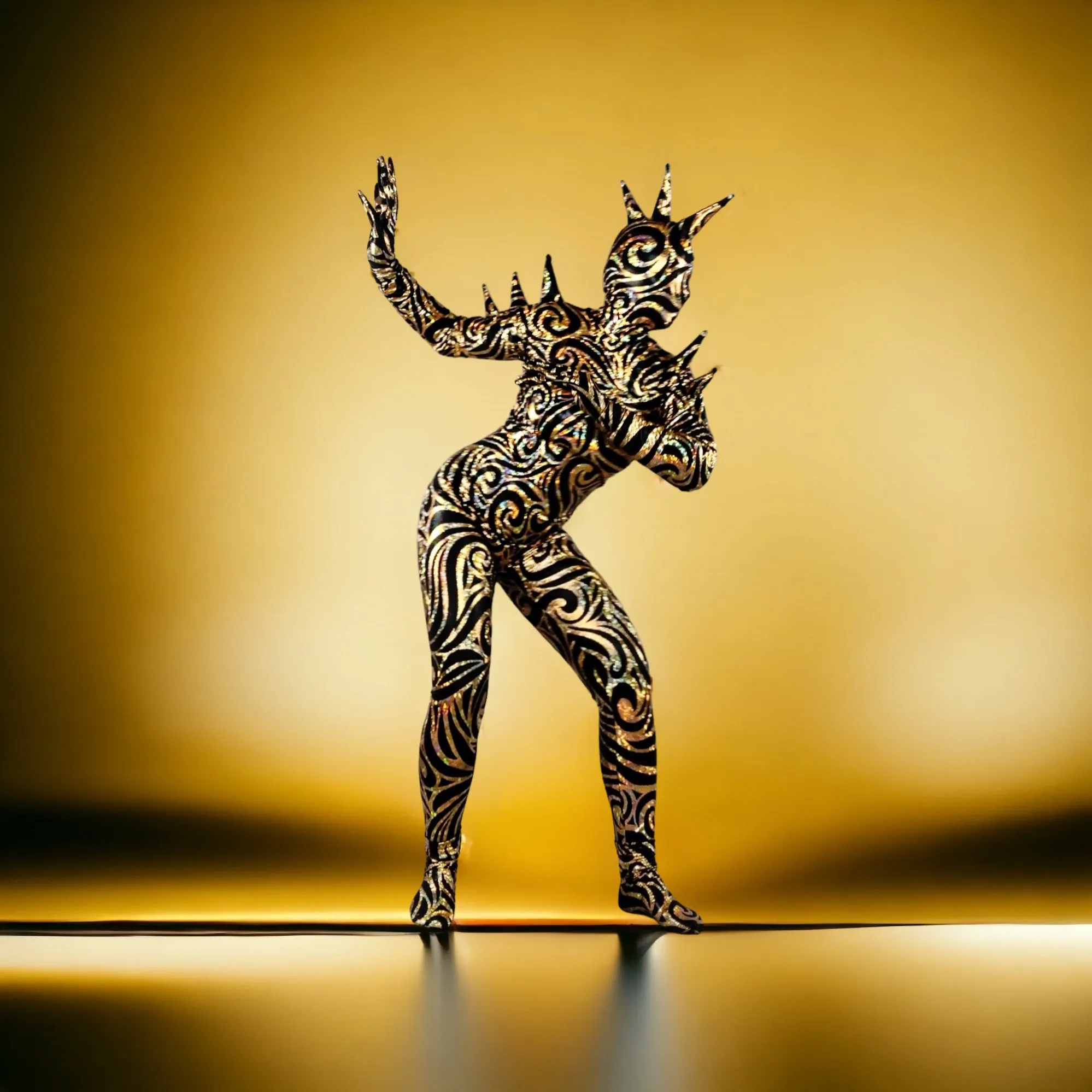 Alien Full Body Costume Set, Turtleneck Catsuit, Spiked Accessories, Open-Eye Headpiece