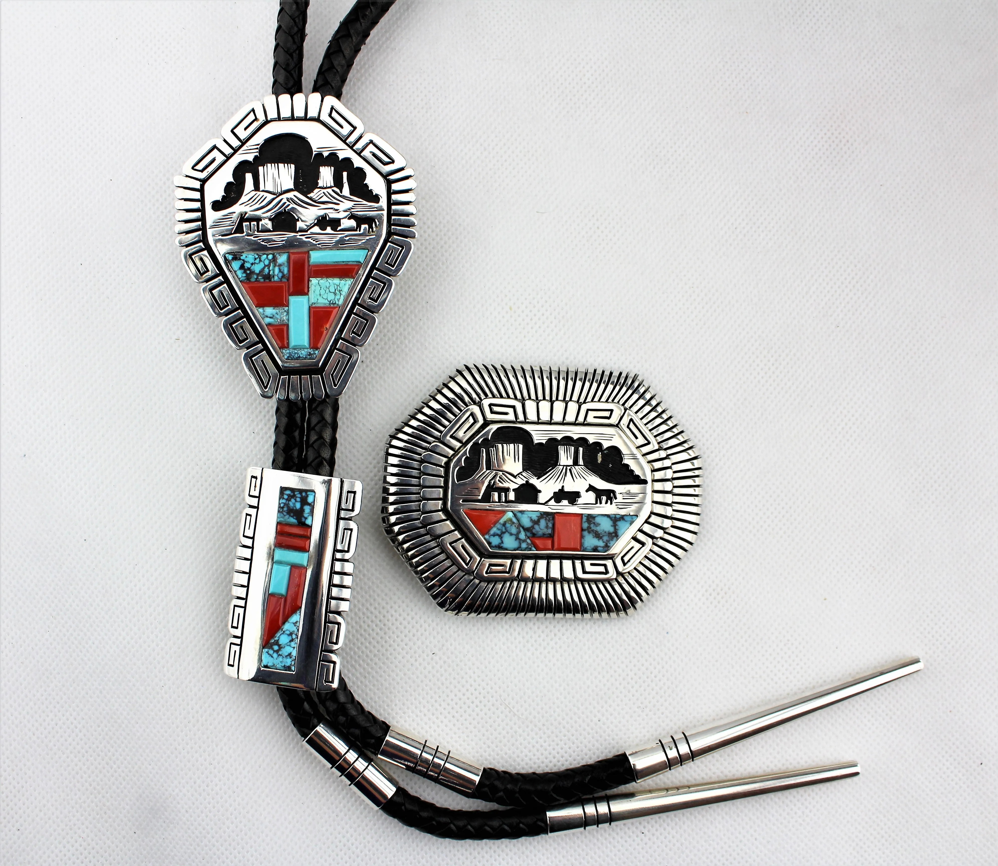 Alvin and Lula Begay Storyteller Bolo Tie Buckle Set