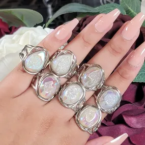 Angel Aura Druzy Quartz Cuff Ring .925 Silver for Connection with Angels and Spirit Guides