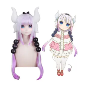 Anime Miss Kobayashi's Dragon Maid Kanna Kamui Long Mixed Purple Cosplay Wigs with Free Dragon Horn Headdress