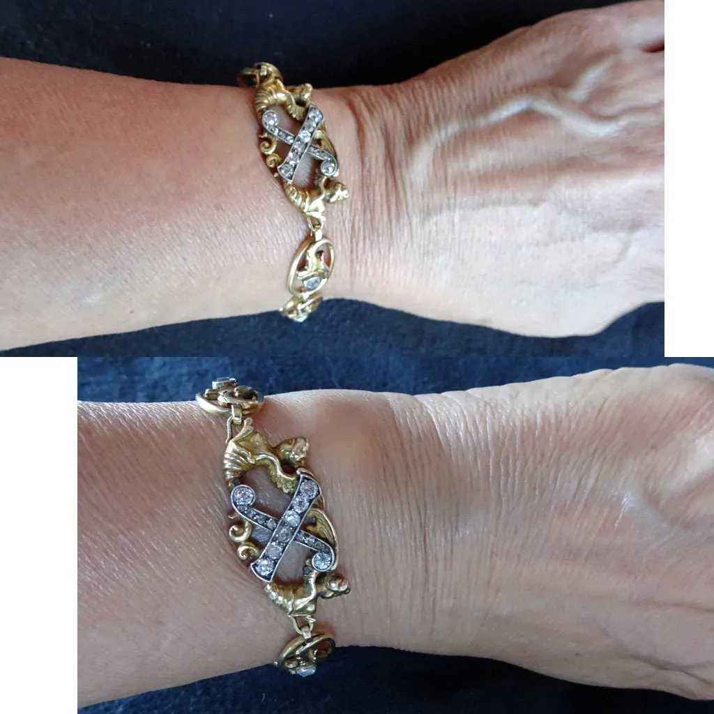 Antique Russian Nouveau Bracelet Gold Diamond Mermaid Dragon Faberge Worker(7002)