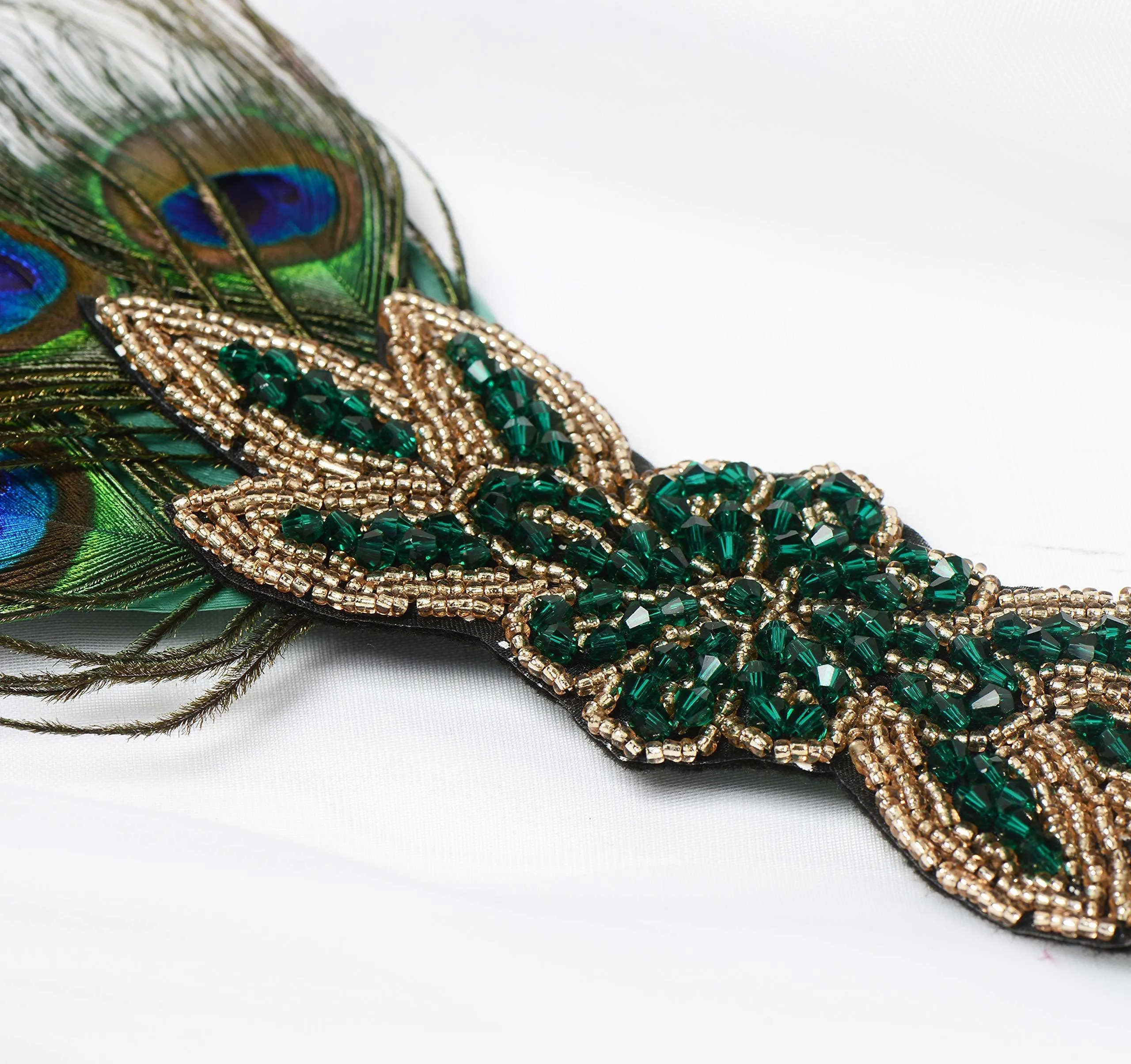 ArtiDeco 1920s Headpiece Vintage 1920s Headband Crystal Headband Flapper Headpiece with Crystal Great Gatsby Costume Accessories Roaring 20's Accessories (Gold Black with Feather)