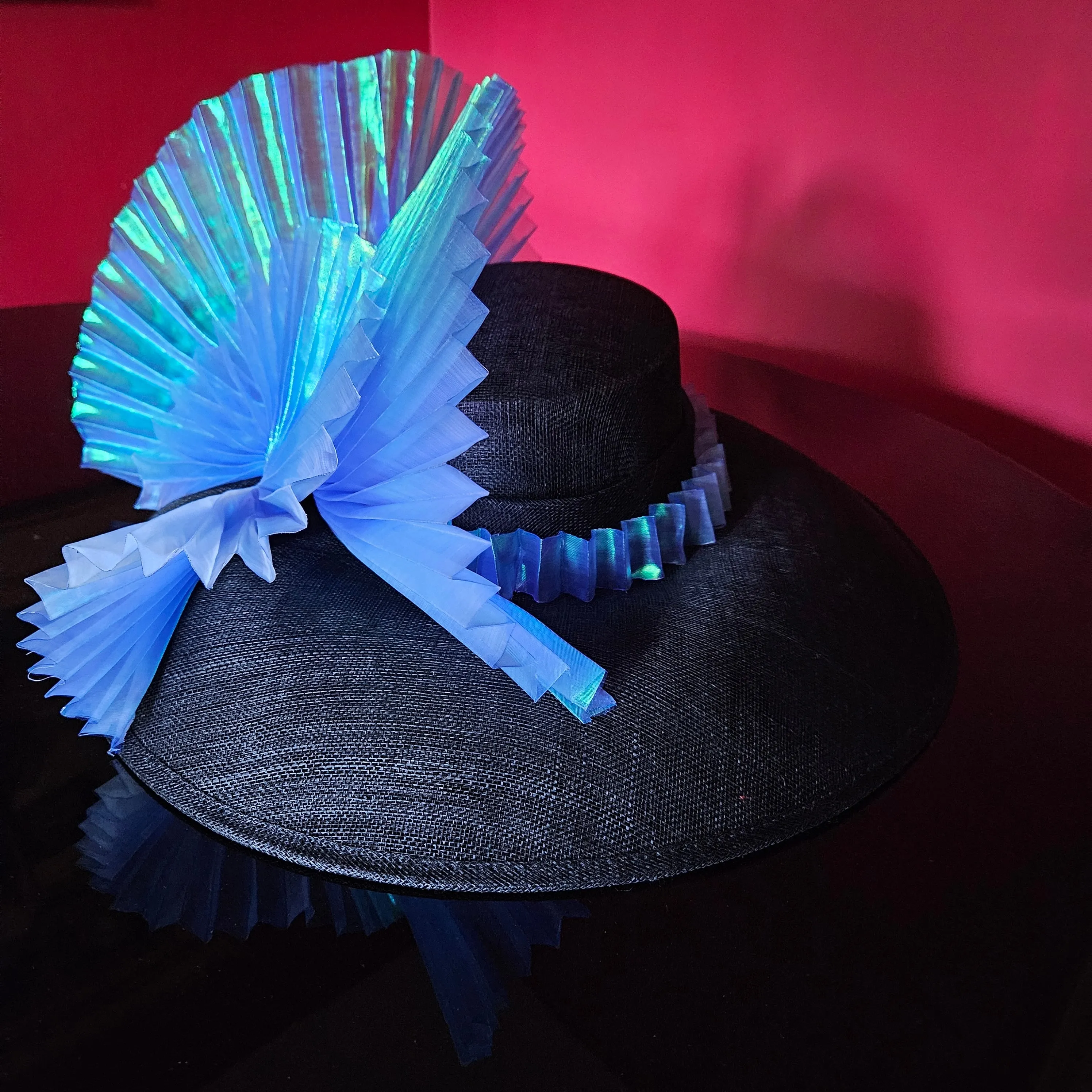 Ascot Hat with Wide Brim - Large Wedding Hats Blue Black - Ladies Racing Hats - Church Hats for Women