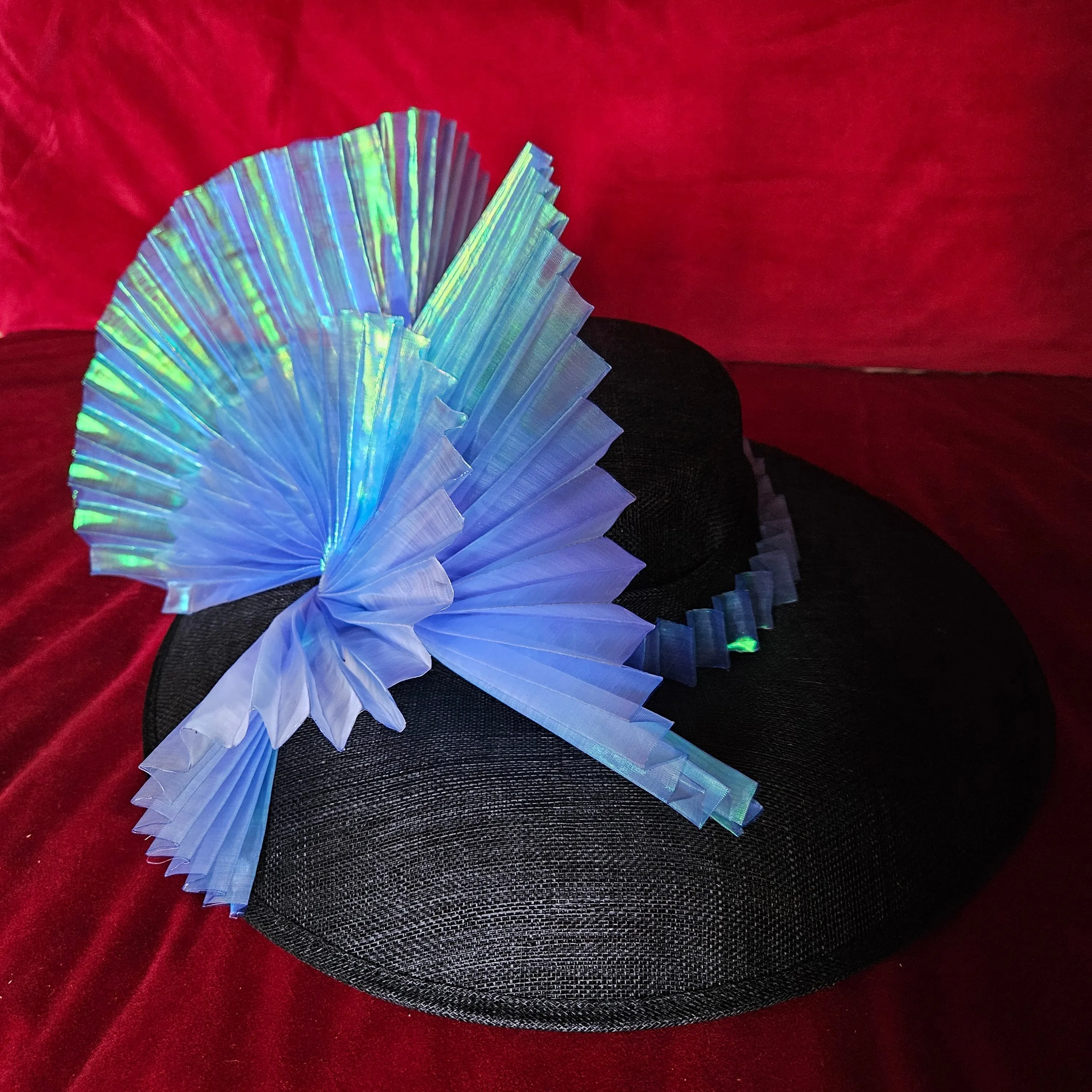 Ascot Hat with Wide Brim - Large Wedding Hats Blue Black - Ladies Racing Hats - Church Hats for Women