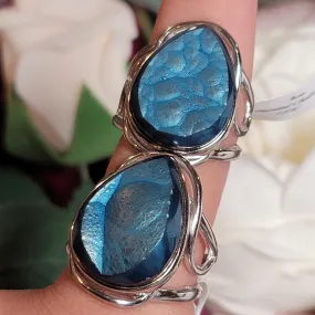 Aura Botryoidal Chalcedony Cuff Ring .925 Silver for Connection with Angels and Spirit Guides