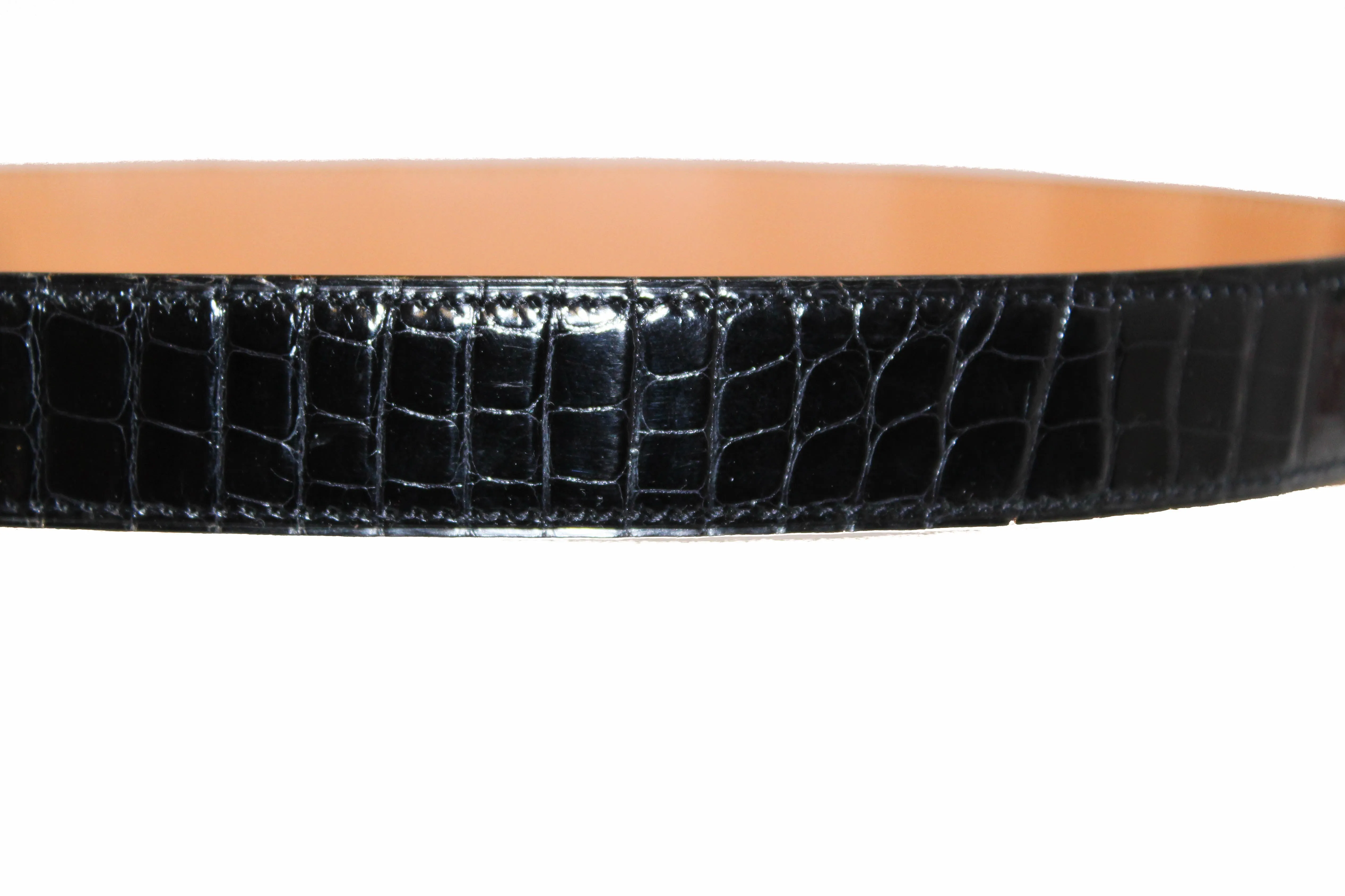 Authentic Hermes Reversible Black Crocodile Embossed/Brown Quentin Calfskin Leather Belt