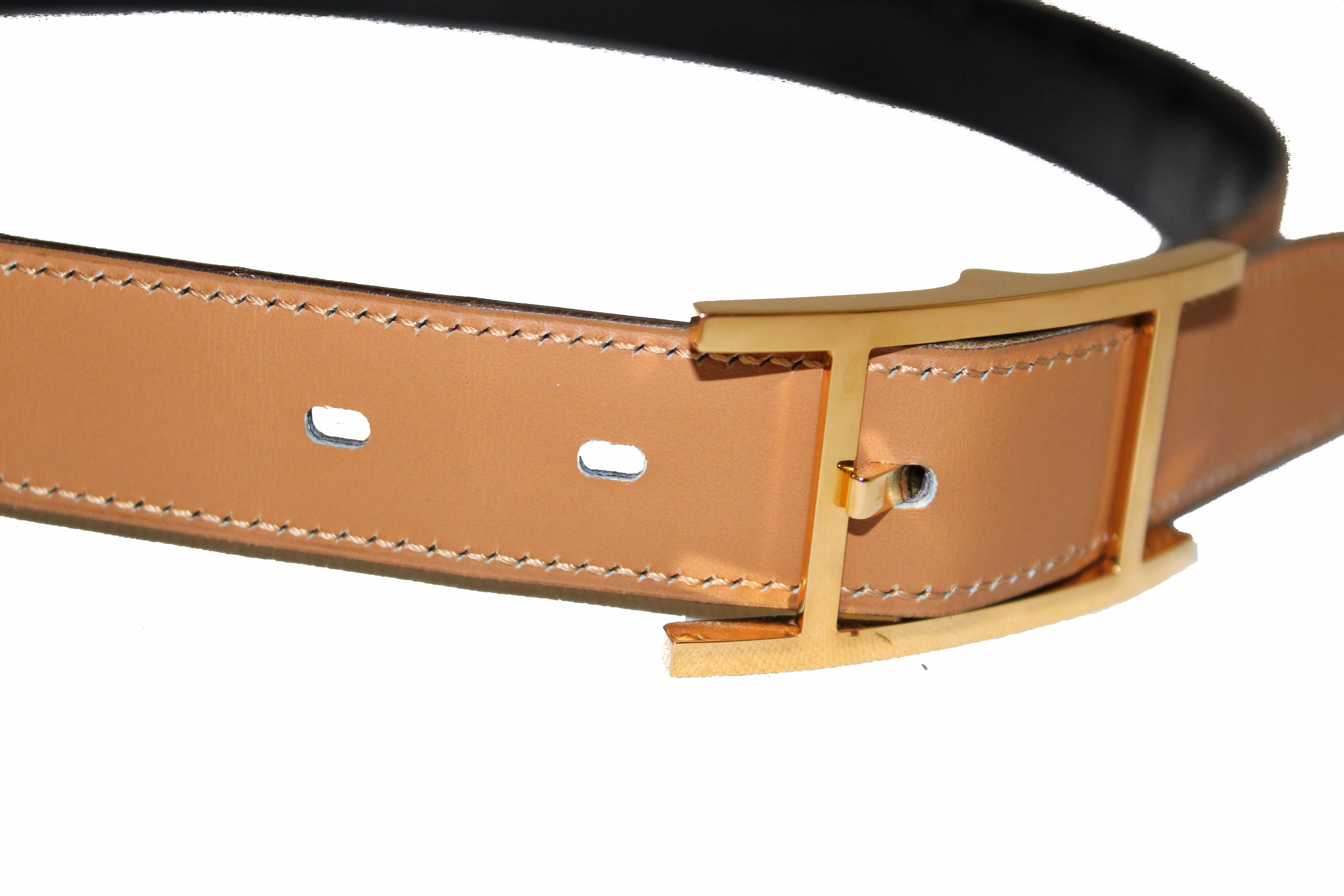 Authentic Hermes Reversible Black Crocodile Embossed/Brown Quentin Calfskin Leather Belt