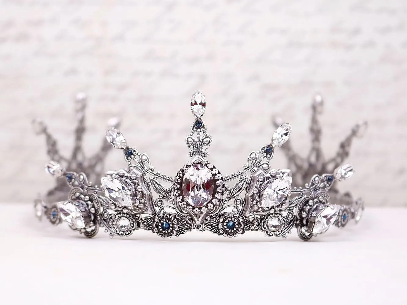 Avalon Tiara - Crystal Points - Antiqued Silver
