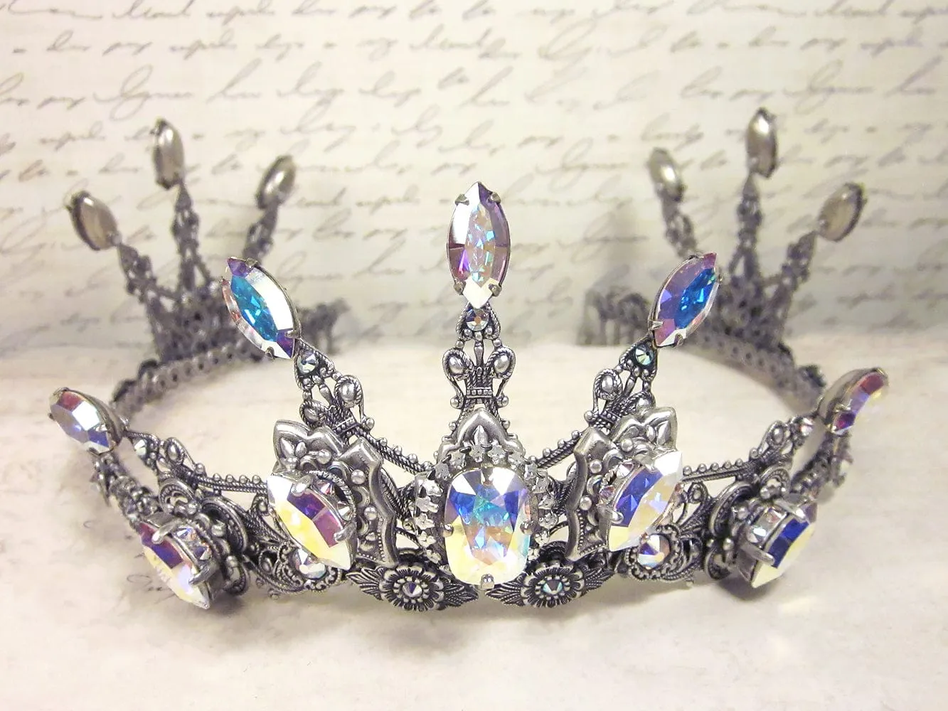 Avalon Tiara - Crystal Points - Antiqued Silver
