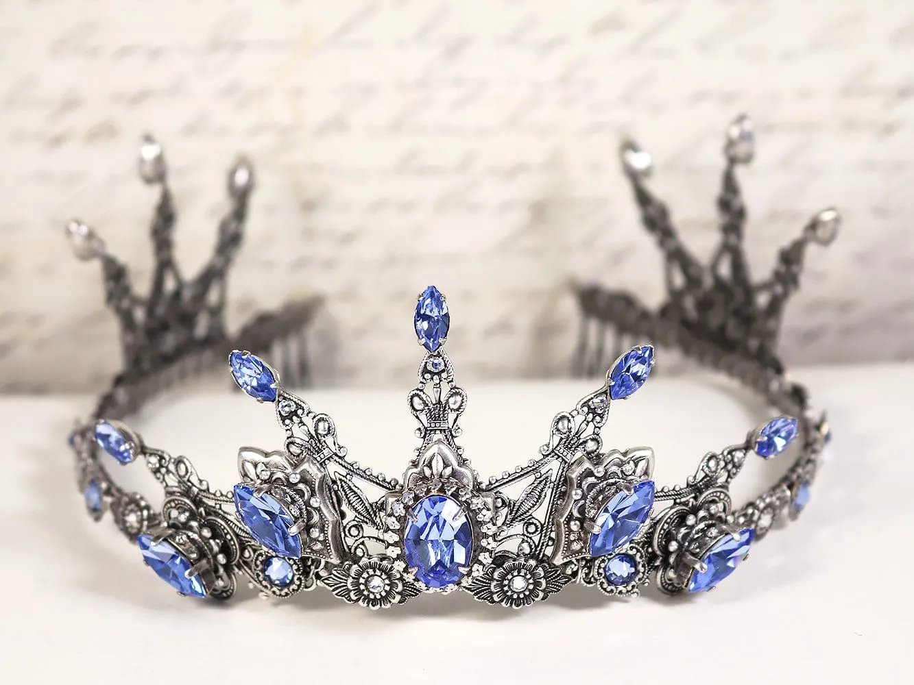 Avalon Tiara - Crystal Points - Antiqued Silver