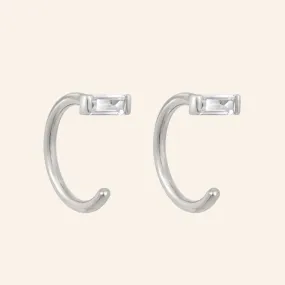 Baguette Reversible Earrings  (Silver)