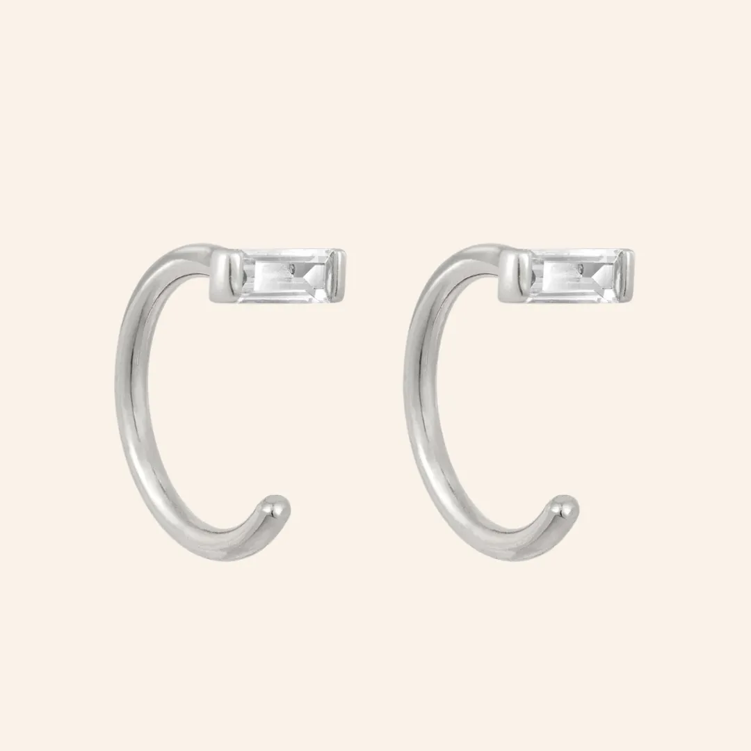 Baguette Reversible Earrings  (Silver)