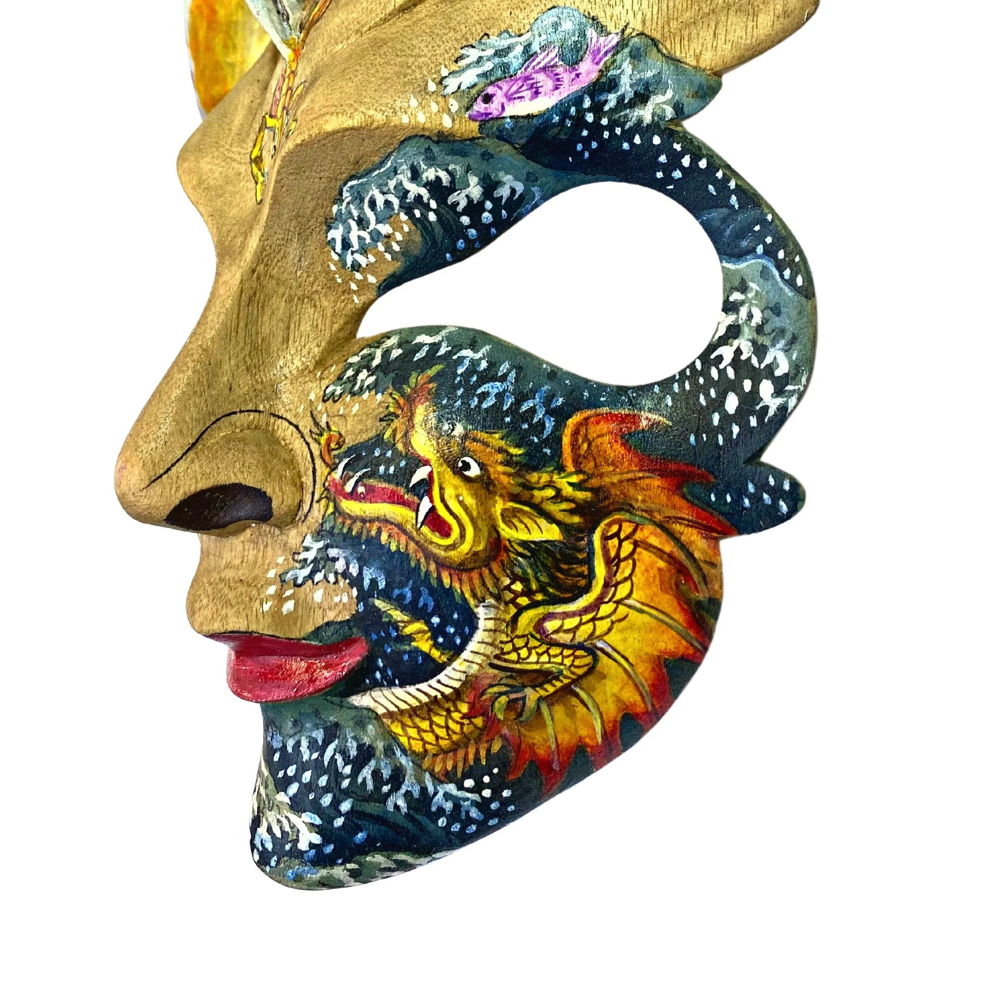 Balinese  Mask Dragon Phoenix Bird Goddess Dream Mask  Abstract Mask Hand Painted Carved Wood Carving Bali Wall Decor Art