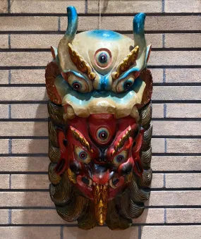 Bhairava (Shiva) Tibetan Dragon Headdress Hand-Carved Wooden Mask