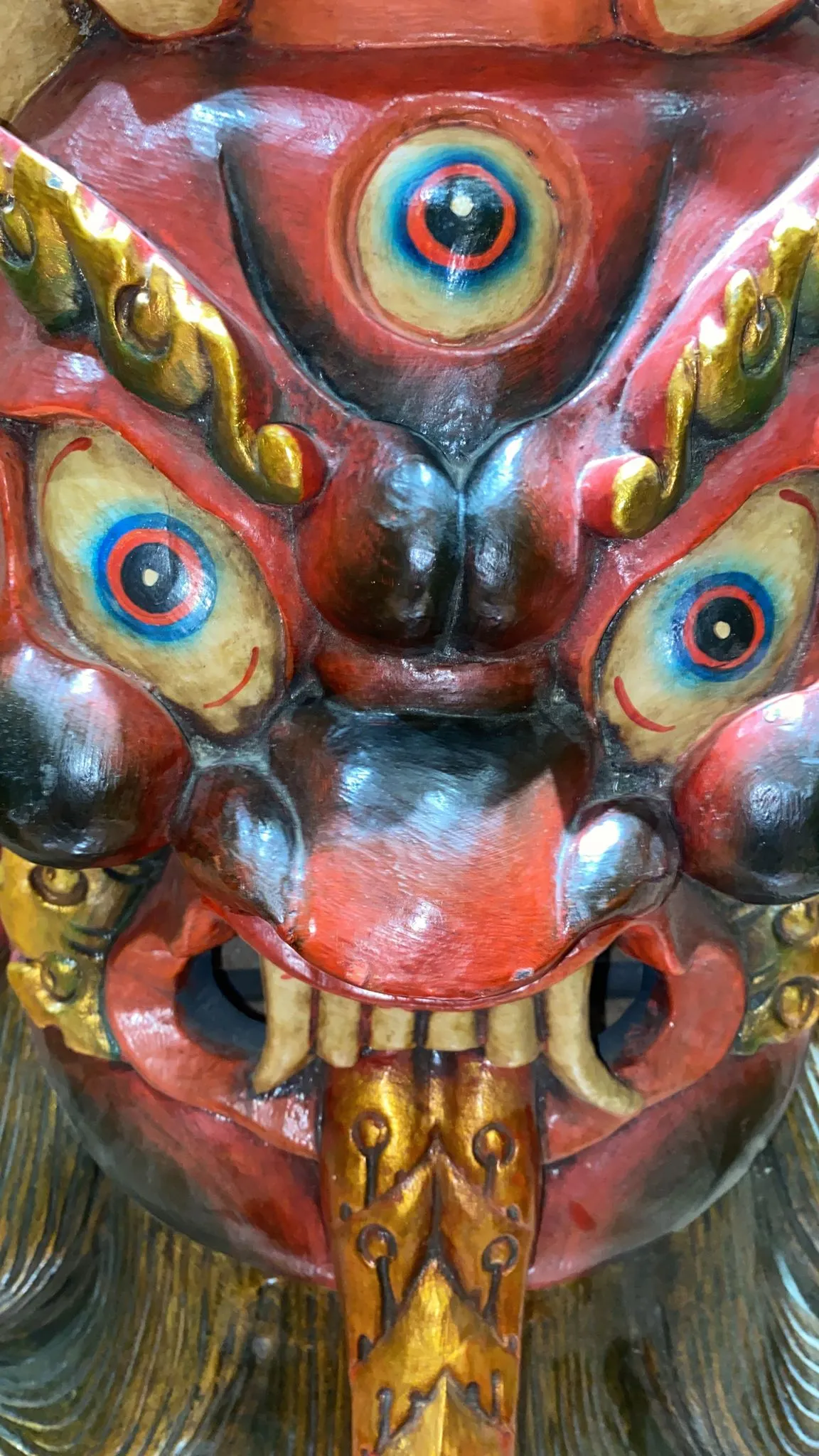 Bhairava (Shiva) Tibetan Dragon Headdress Hand-Carved Wooden Mask