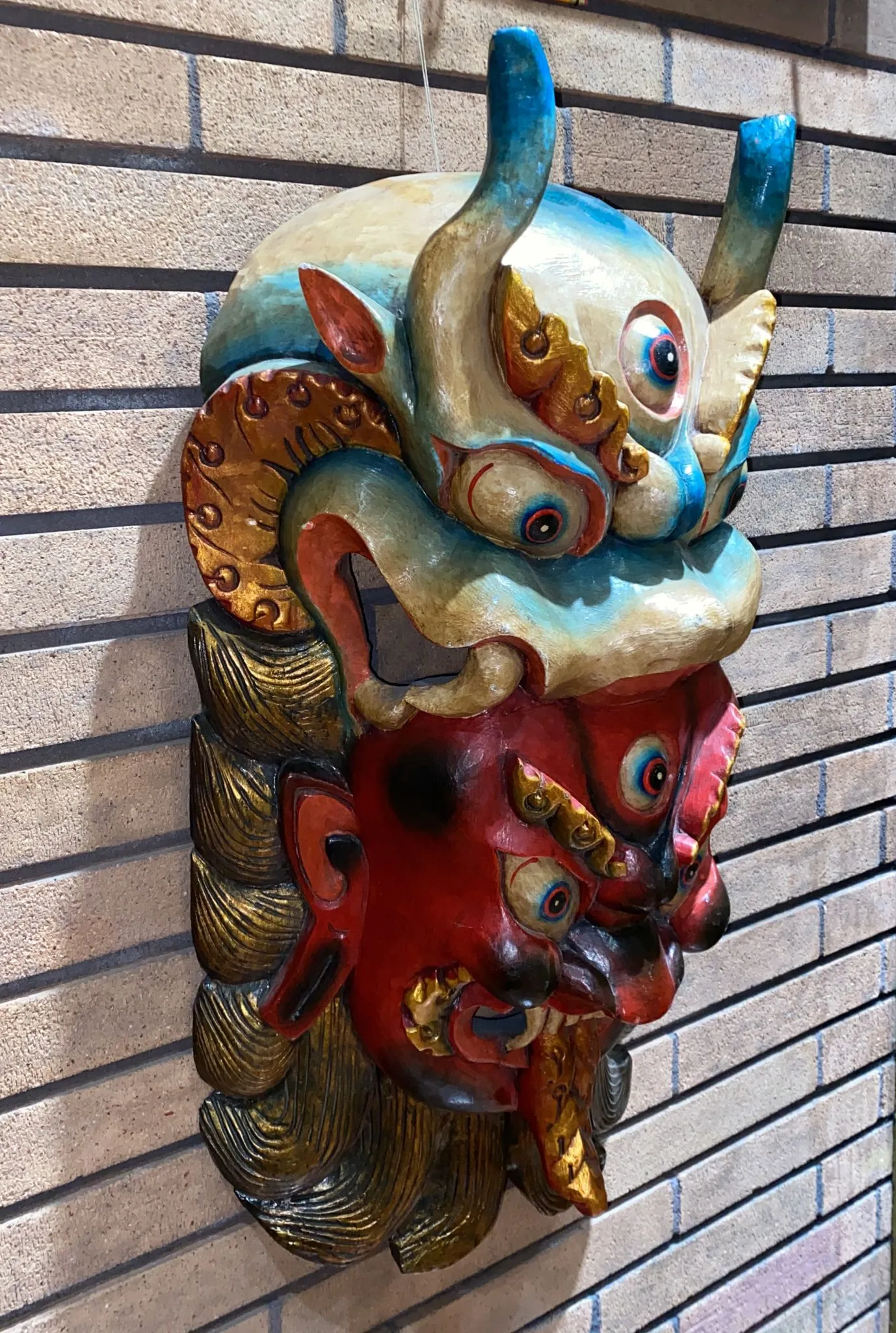 Bhairava (Shiva) Tibetan Dragon Headdress Hand-Carved Wooden Mask
