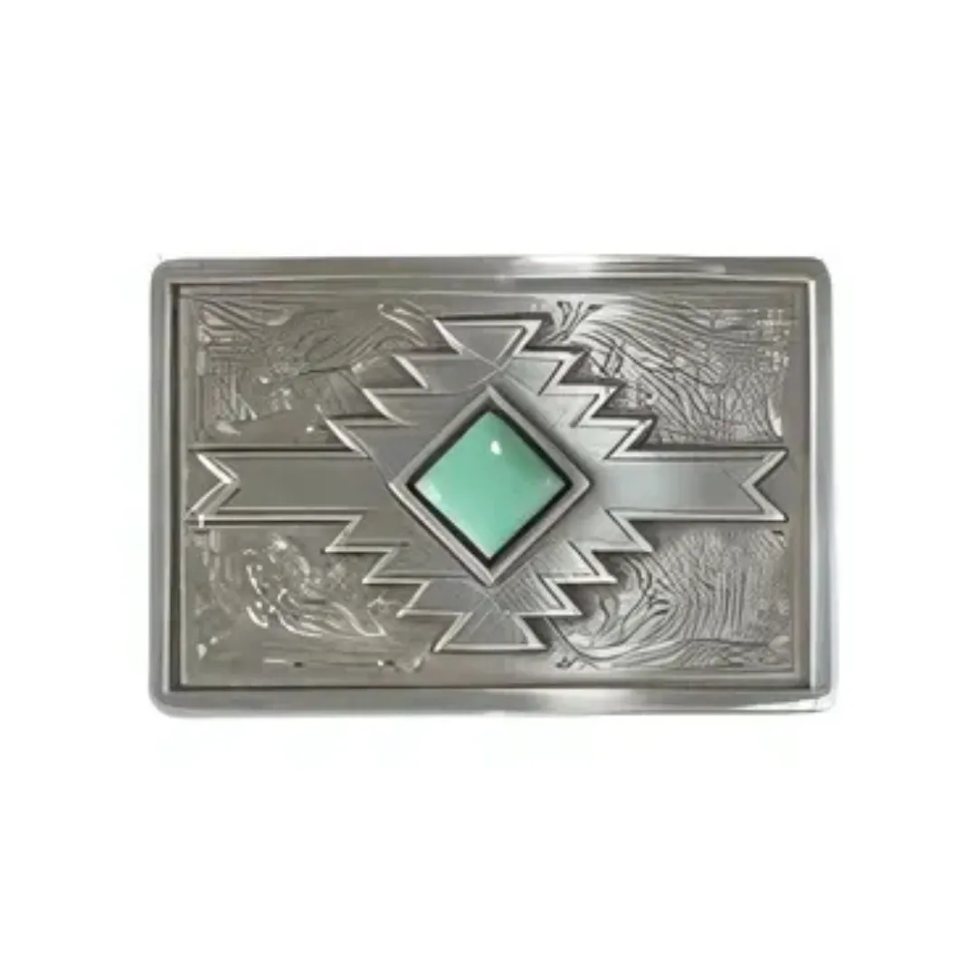 Blazin Roxx Rectangle Buckle Square Diamond Turquoise Southwest