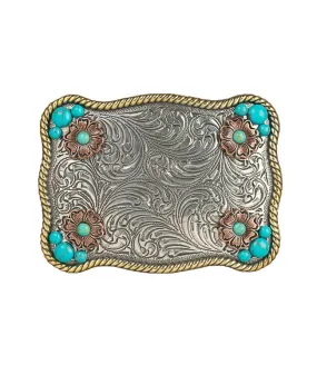 Blazin' Roxx Rectangular Flower Western Belt Buckle